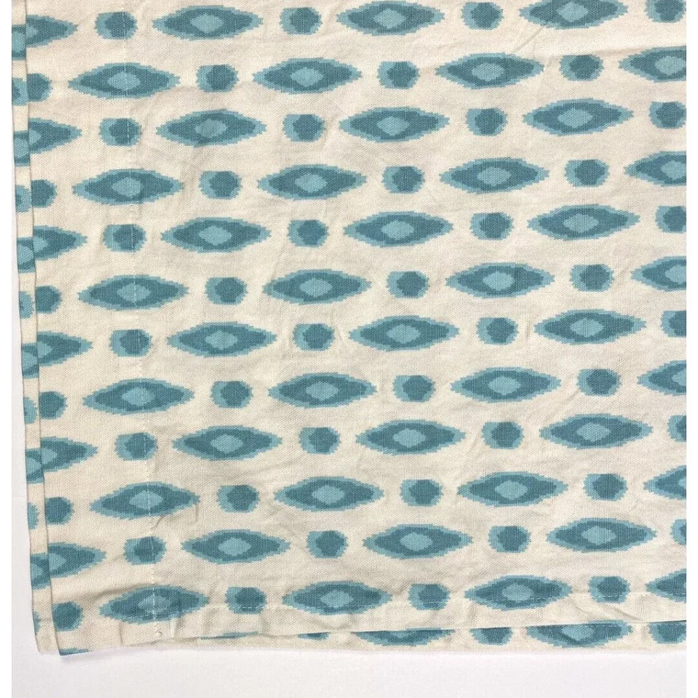 Set 3 Custom Made Curtains Canvas Drapes Blue Gabbeh Ikat Print Short Valances